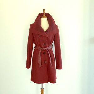 Burgundy colored, wool pea coat